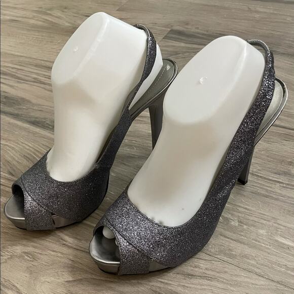 Guess Silver glitter peep toe heels size 10 - Picture 2 of 8